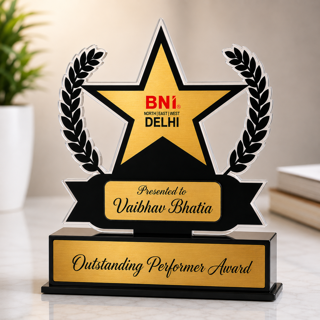 The Print Snap Premium Personalized Trophy | Custom Corporate Award | Employee Recognition Award | Acrylic & Wooden Trophy | PT-003