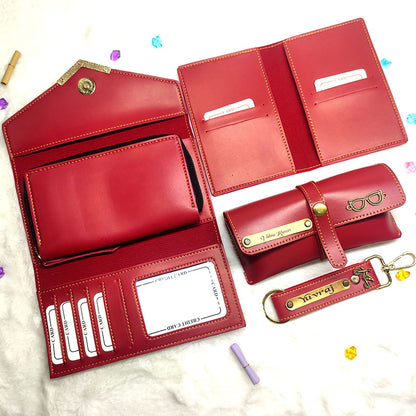 4in1 Ladies Wallet Gift Set| Personalized Complete Leather Combo For Women's