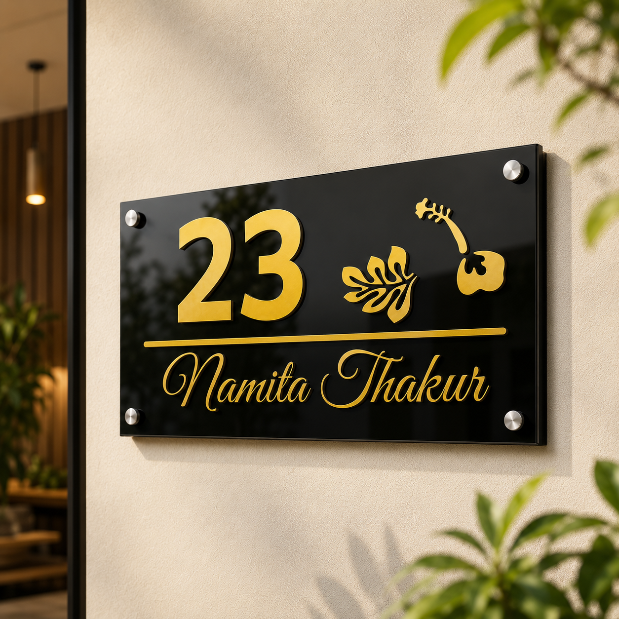 Premium Acrylic House Name Plate | Modern Custom Home & Office Name Board with Gold Finish | Personalized Door Sign | TPC 01