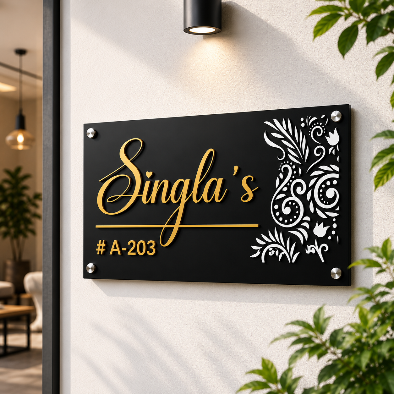 Premium Acrylic House Name Plate | Modern Custom Home & Office Name Board with Gold Finish | Personalized Door Sign | TPC 05