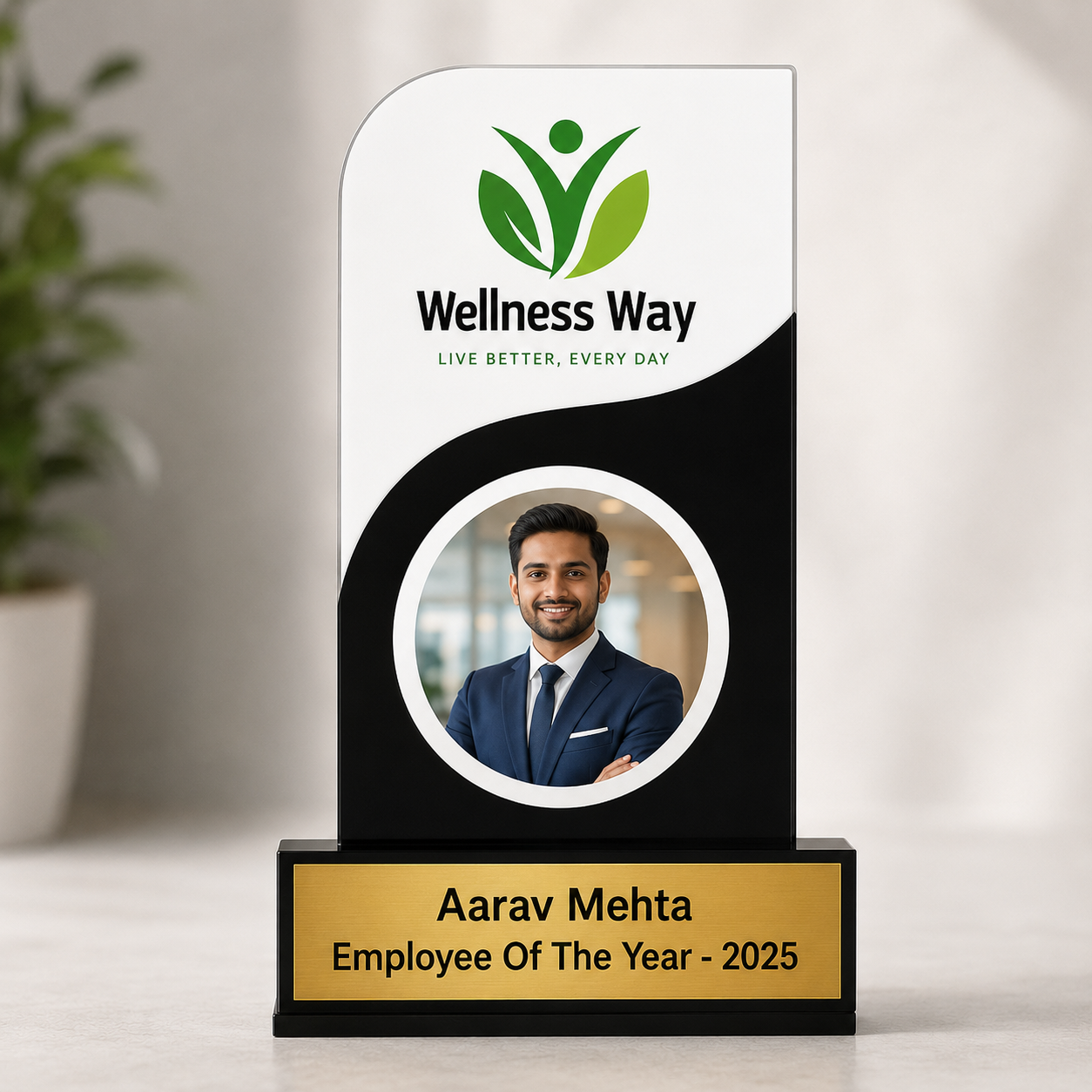 The Print Snap Premium Personalized Trophy | Custom Corporate Award | Employee Recognition Award | Acrylic & Wooden Trophy | PT-009