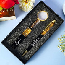 Gold Flake Pen (Jari Pen) with customization option, paired with a stylish keychain — a perfect premium gifting choice under ₹1000