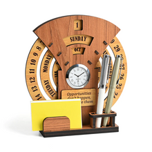 Premium Wooden Desk Organizer with Clock & Perpetual Calendar | Office Table Gift | Personalized Corporate Gift