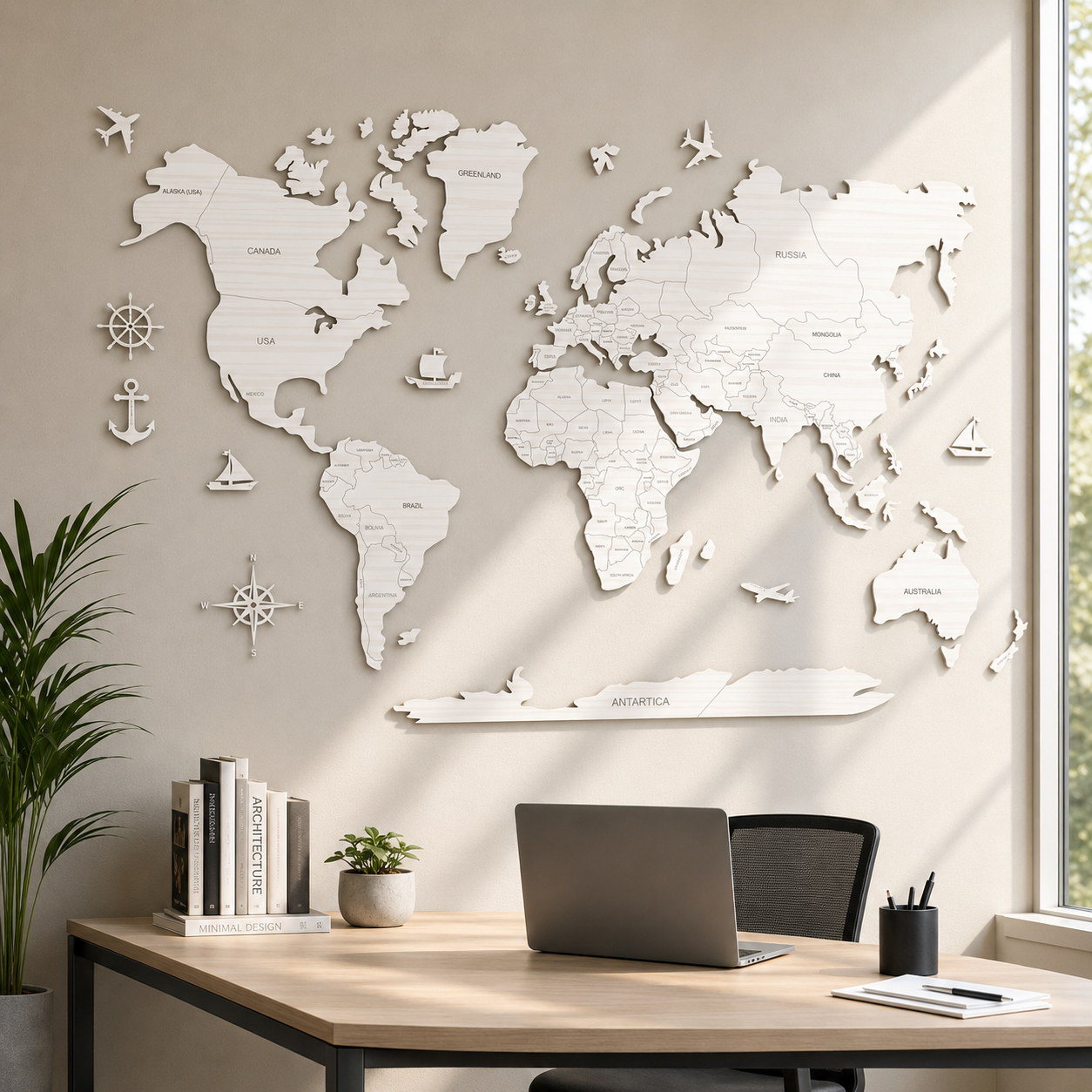 3D Wooden World Map Wall Decor