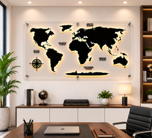 Premium Acrylic LED World Map Wall Decor for Home & Office