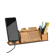 Wooden Perpetual Desk Calendar with Phone Stand & Pen Holder | Office Table Organizer & Corporate Gift