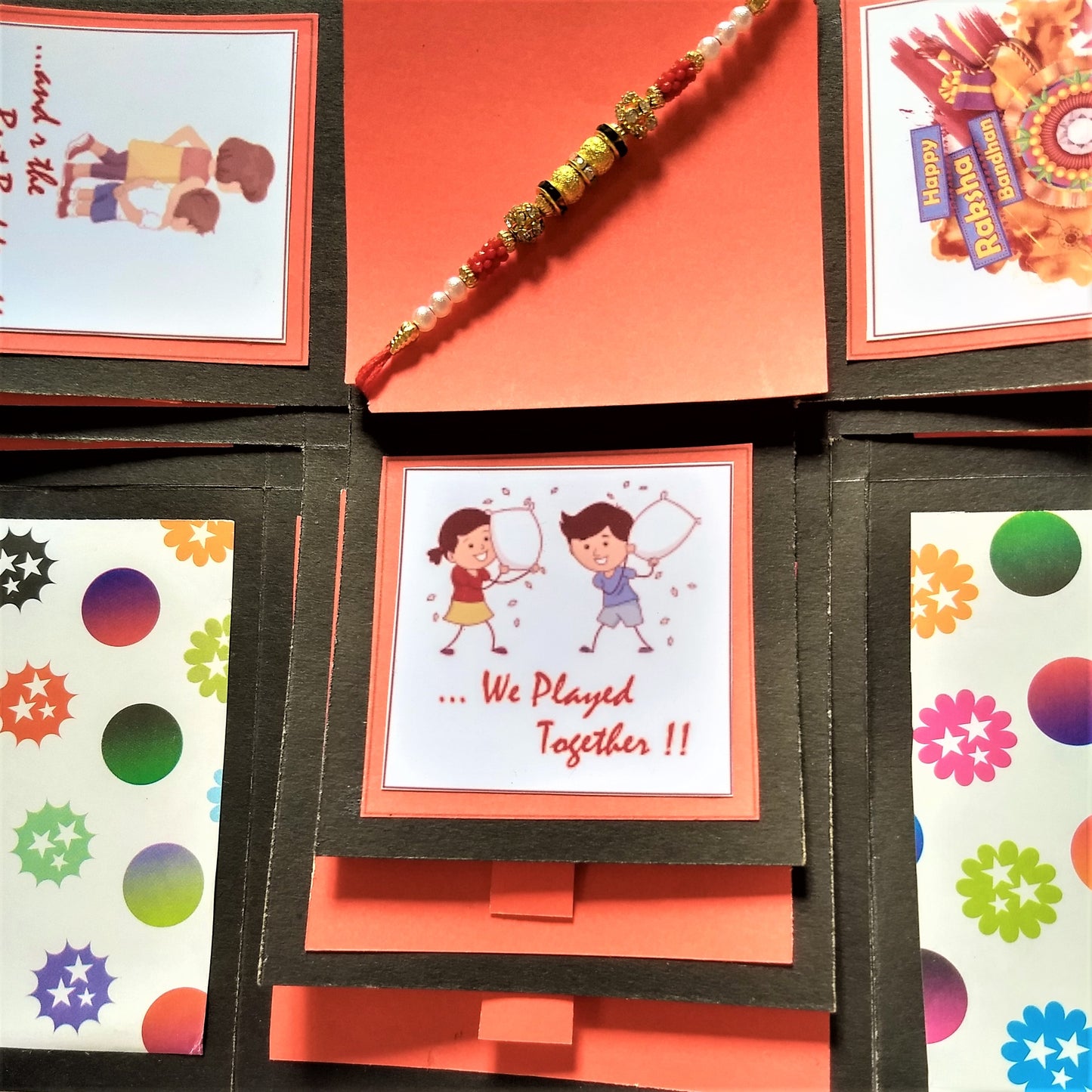 Rakhi Explosion Box | 8 Photo & 8 Message Card with Chocolate
