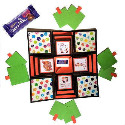 Rakhi Explosion Box | 8 Photo & 8 Message Card with Chocolate